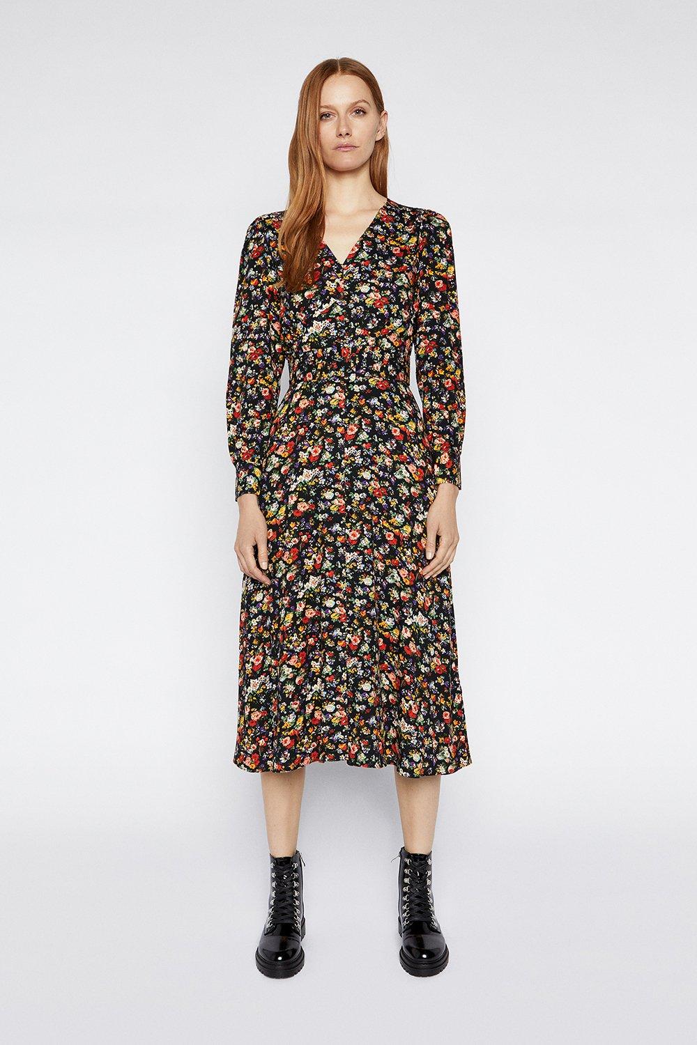 Floral Belted Midi Dress | Warehouse